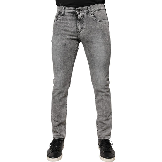 Dolce & Gabbana Gray Logo Plaque Cotton Slim Fit Denim Jeans PAN75929-46