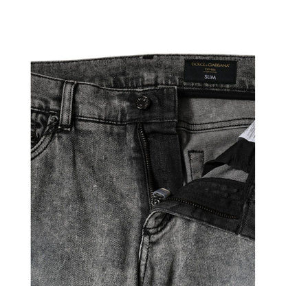 Dolce & Gabbana Gray Logo Plaque Cotton Slim Fit Denim Jeans