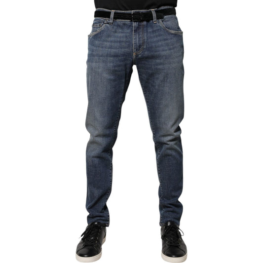 Dolce & Gabbana Blue Logo Plaque Cotton Skinny Denim Jeans PAN75930-54