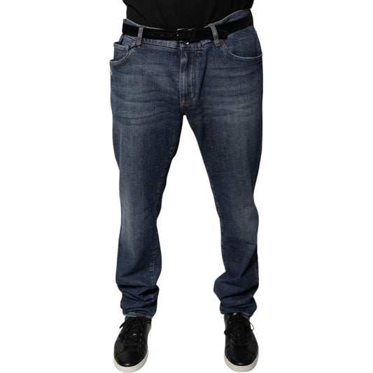 Dolce & Gabbana Dark Blue Cotton Logo Skinny Denim Jeans PAN75934-58