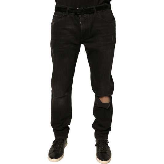 Dolce & Gabbana Black Ripped Logo Cotton Skinny Denim Jeans PAN76091-56