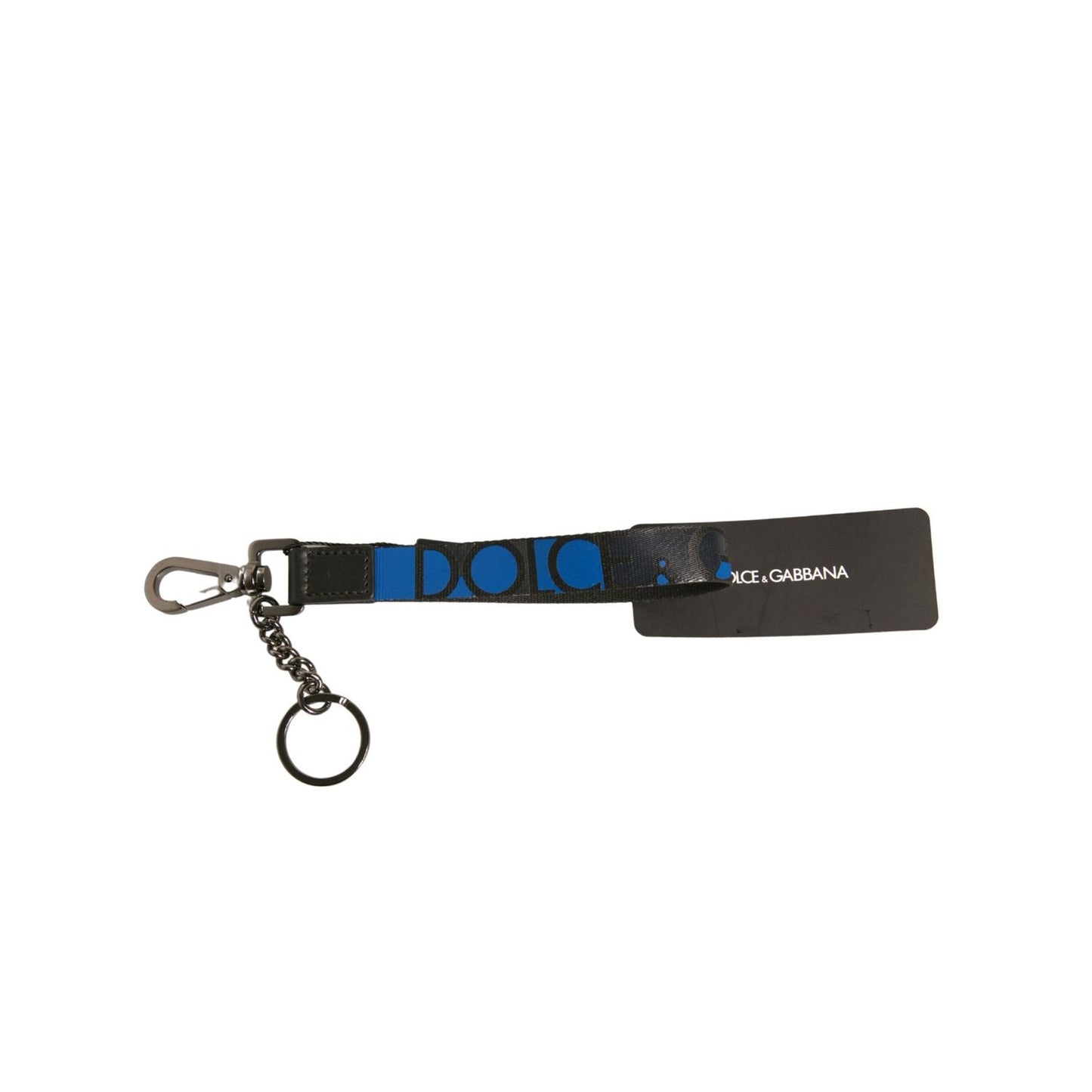Dolce & Gabbana Blue Logo Polyester Silver Brass Holder Keychain Keyring SMY10616