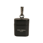 Dolce & Gabbana Black Leather Logo Silver Metal Strap Airpods Case