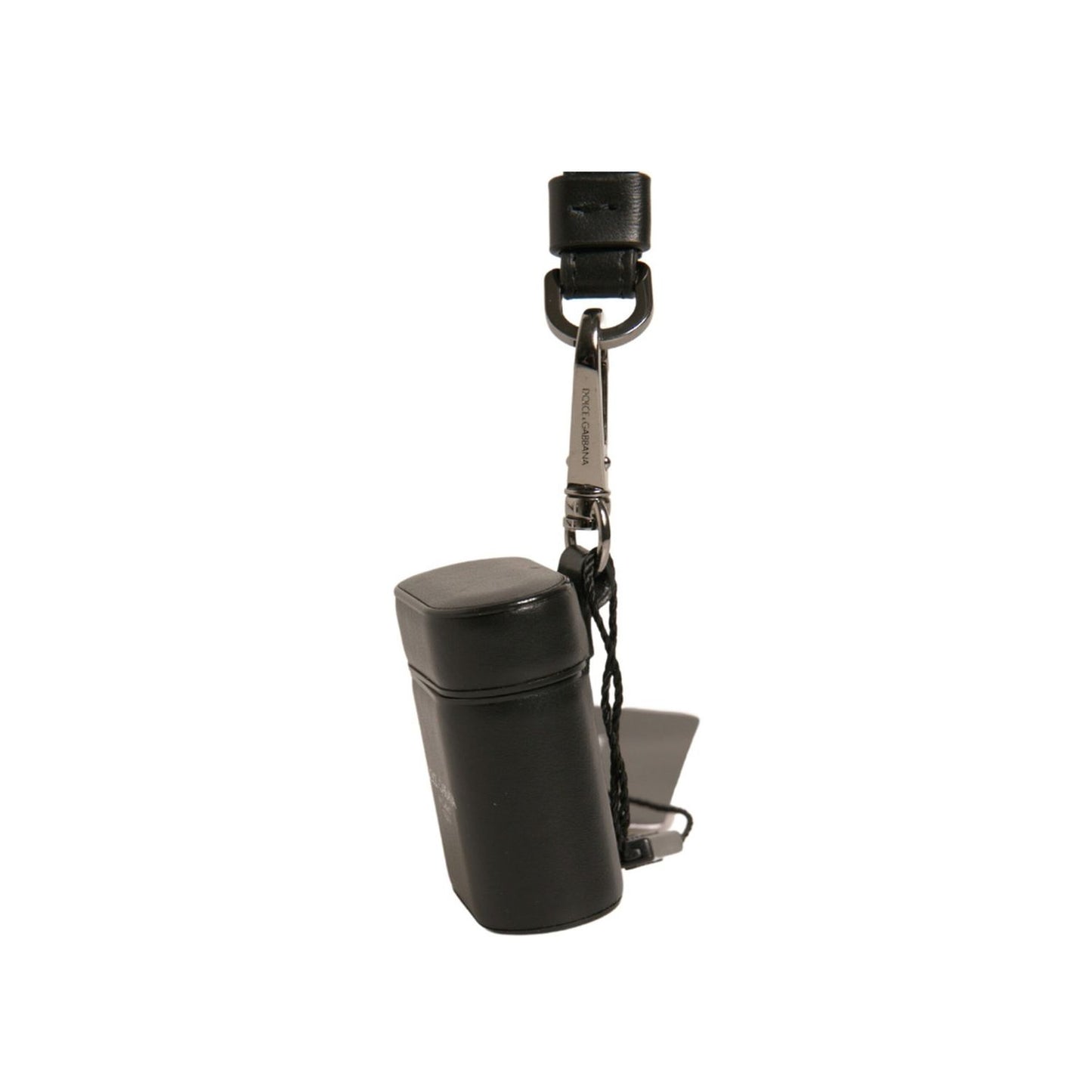 Dolce & Gabbana Black Leather Logo Silver Metal Strap Airpods Case