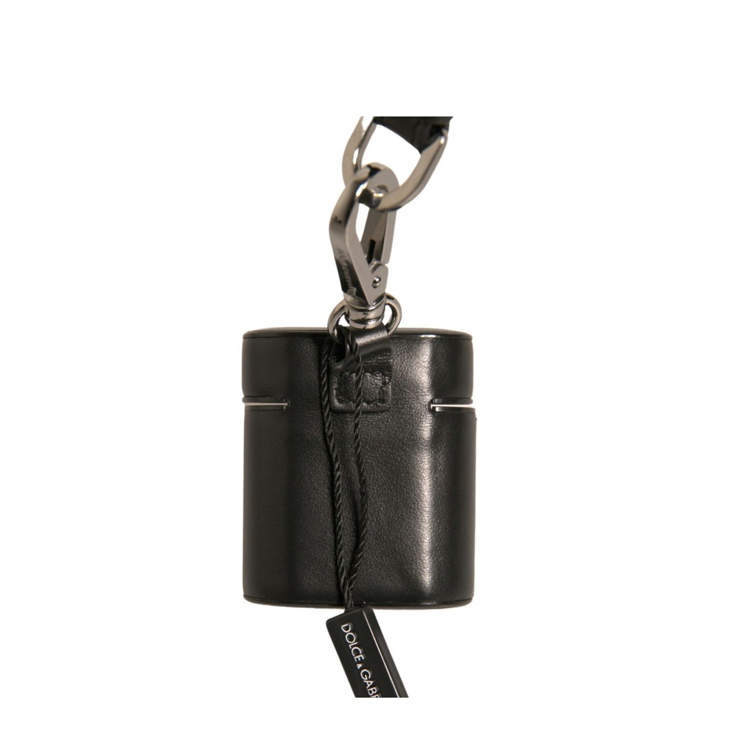 Dolce & Gabbana Black Leather Logo Silver Metal Strap Airpods Case