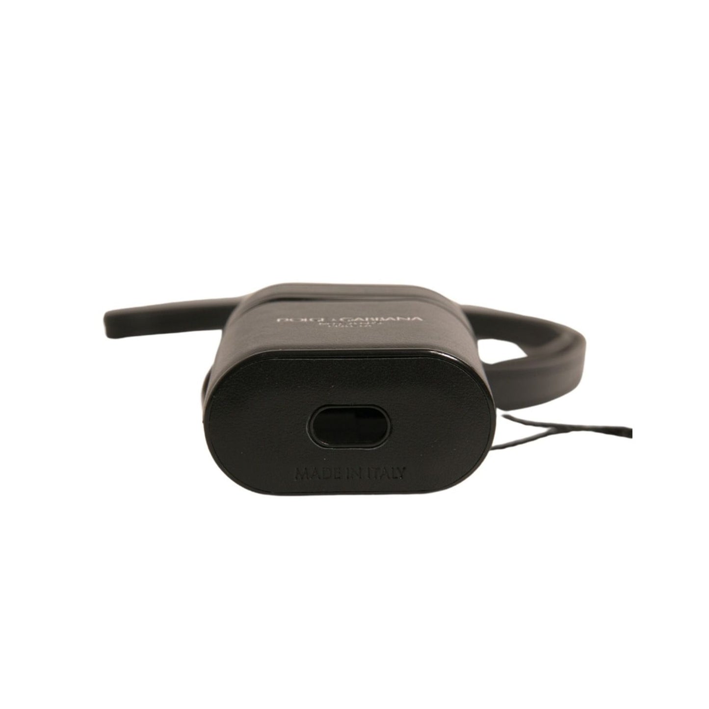 Dolce & Gabbana Black Leather Logo Silver Metal Strap Airpods Case