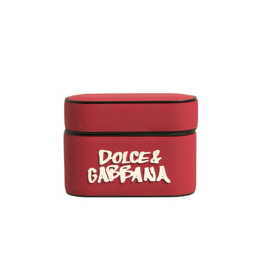 Dolce & Gabbana Red PVC Embossed Logo Plaque Holder Airpods Case SMY10618