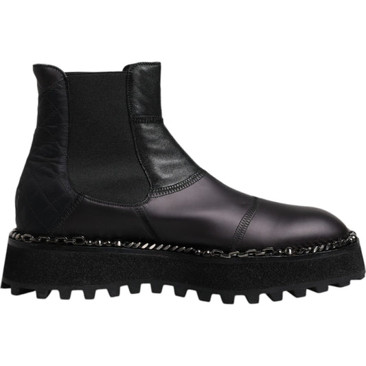 Dolce & Gabbana Black Chelsea Boots Leather Slip On Shoes MV6700-44