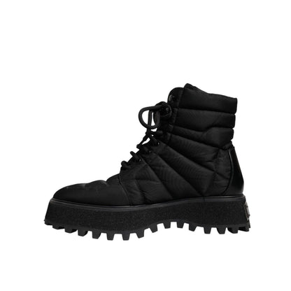 Dolce & Gabbana Black Padded Mid Calf Lace Up Boots Shoes