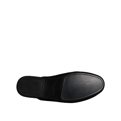 Dolce & Gabbana Black Viscose Velvet Slides Flat Slipper Shoes
