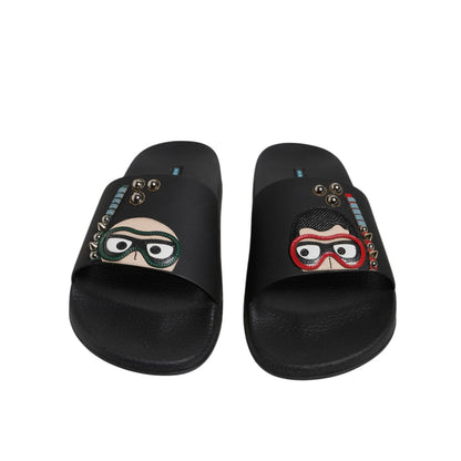 Dolce & Gabbana Black Divers Leather Flats Slides Sandals Beachwear Shoes