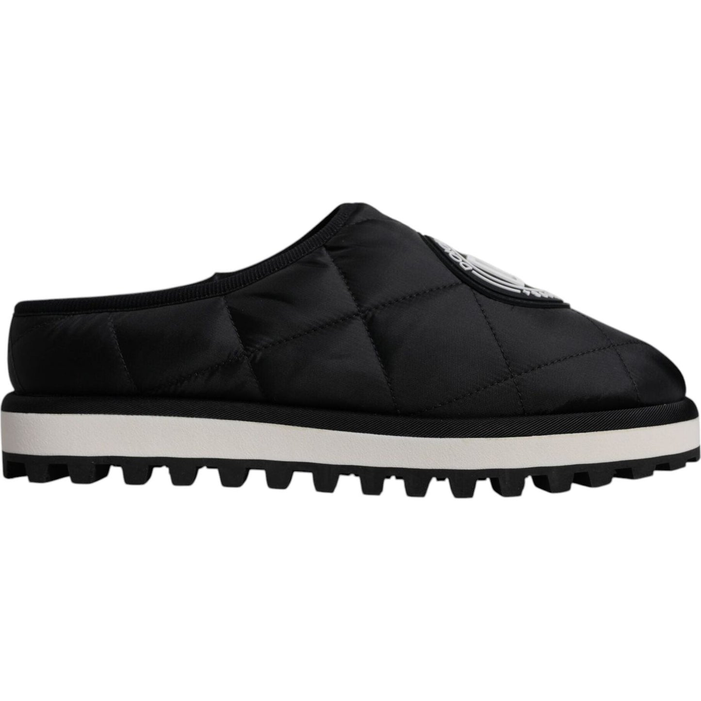 Dolce & Gabbana Black Nylon Quilted Logo Patch Sandals Slides Shoes MV6777-44