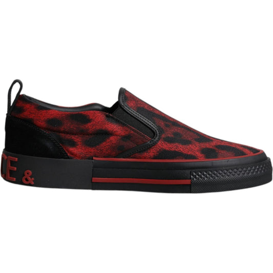 Dolce & Gabbana Red Black Leopard Cotton Men Low Top Sneakers Shoes MV6796#2-39