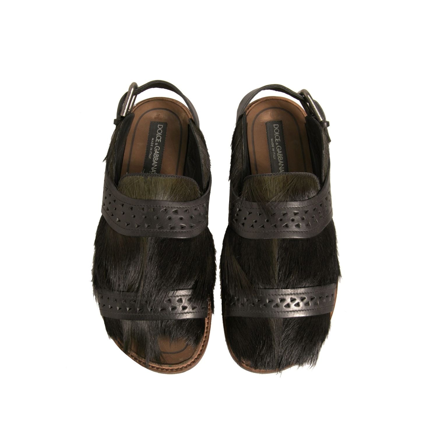 Dolce & Gabbana Green Gazelle Hair Leather Flats Sandals Shoes