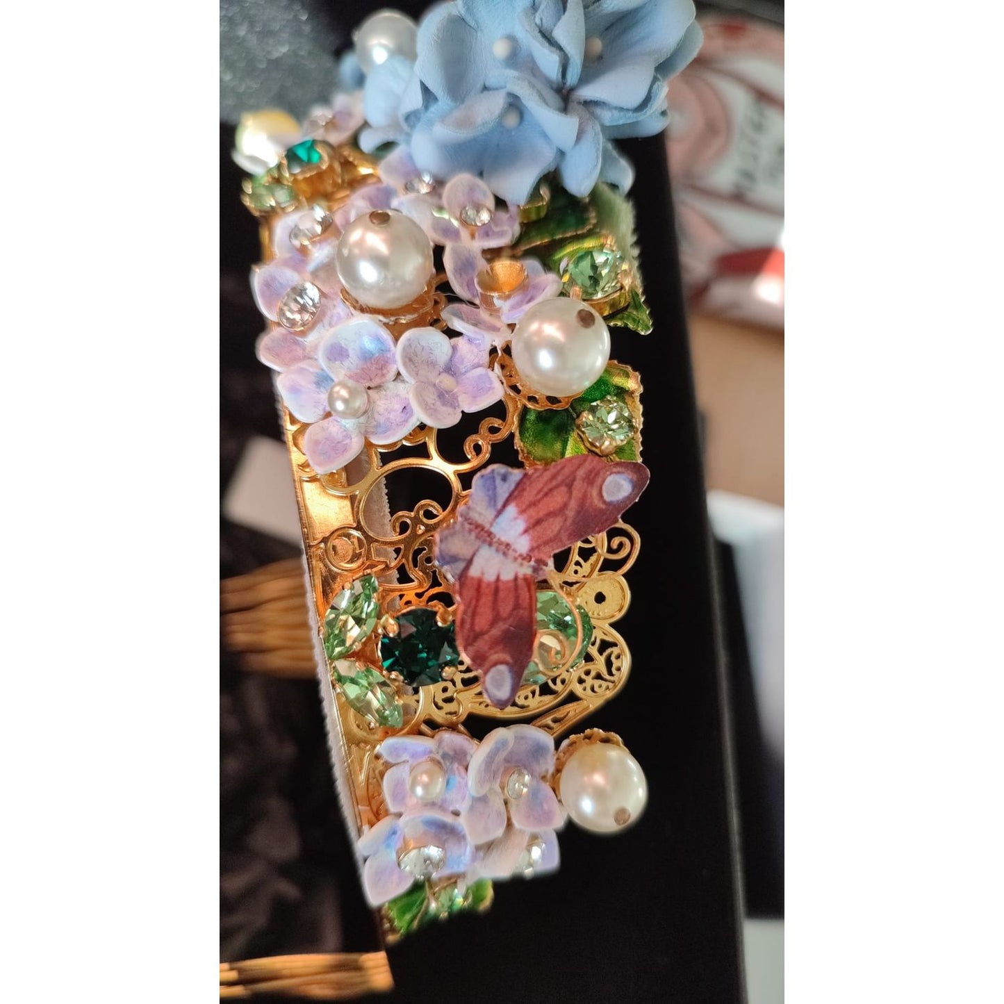 Dolce & Gabbana Gold Crystal Purple Hortensia Headband Crown Diadem