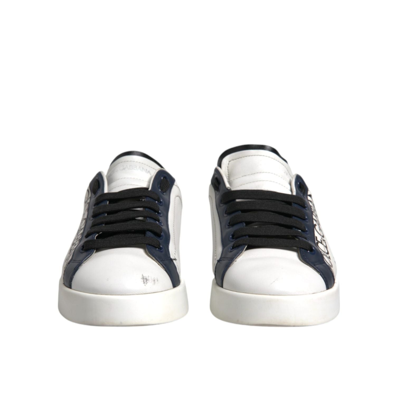 Dolce & Gabbana White Blue Leather Crown Milano Sneakers Shoes