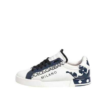 Dolce & Gabbana White Blue Leather Crown Milano Sneakers Shoes