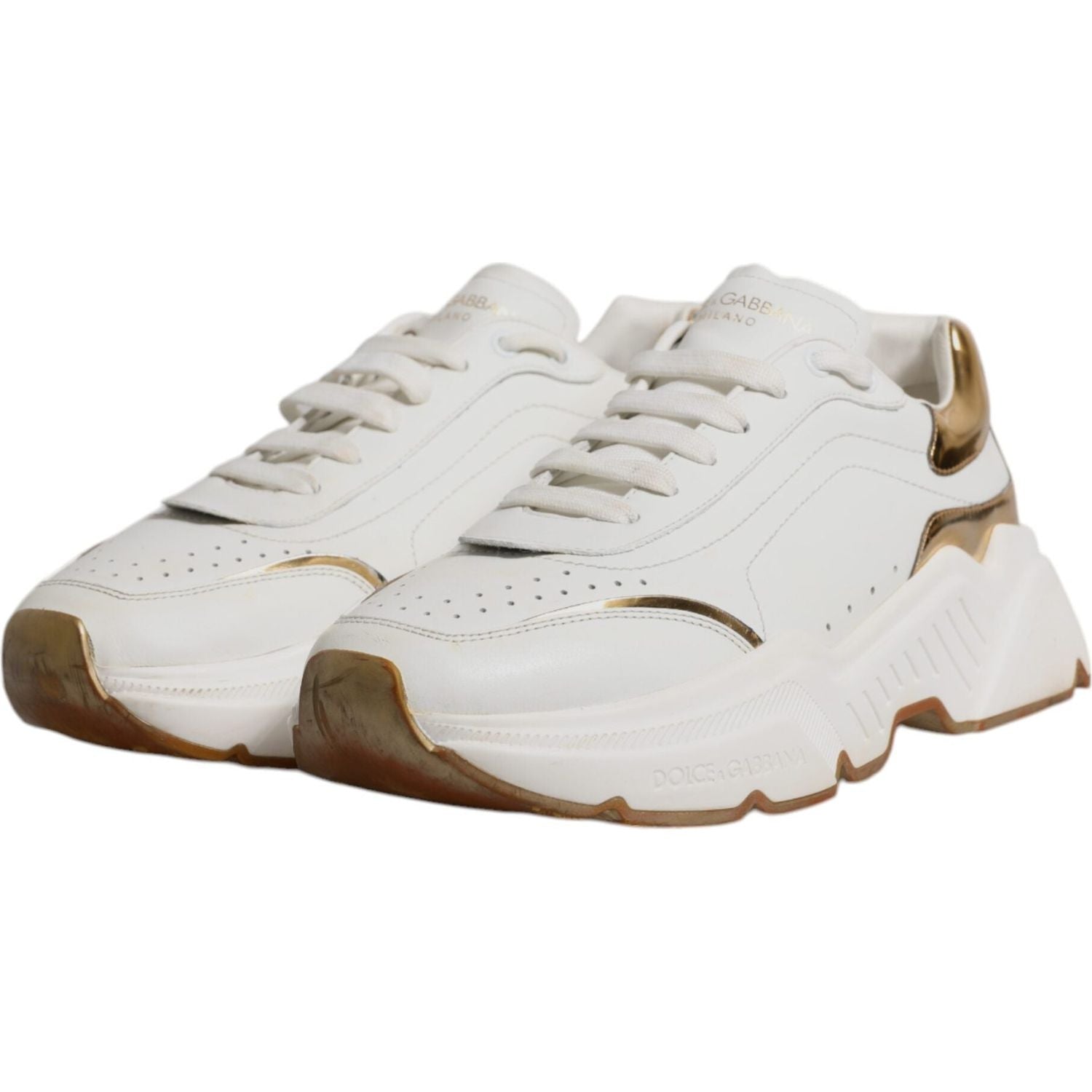 Dolce & Gabbana White Gold DAYMASTER Leather Sneakers Shoes