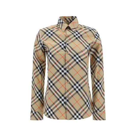 Burberry Archive Check cotton shirt with classic collar and flared hem, featuring iconic check pattern and adjustable button cuffs.