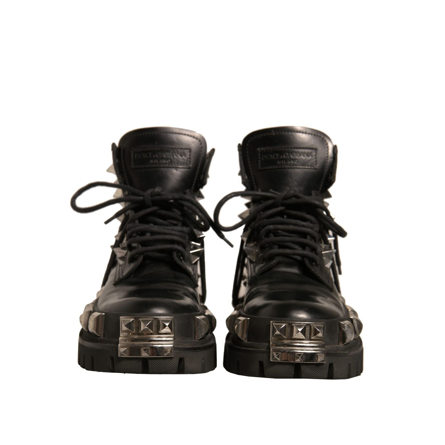 Dolce & Gabbana Black Leather Studded Trekking Boots Shoes