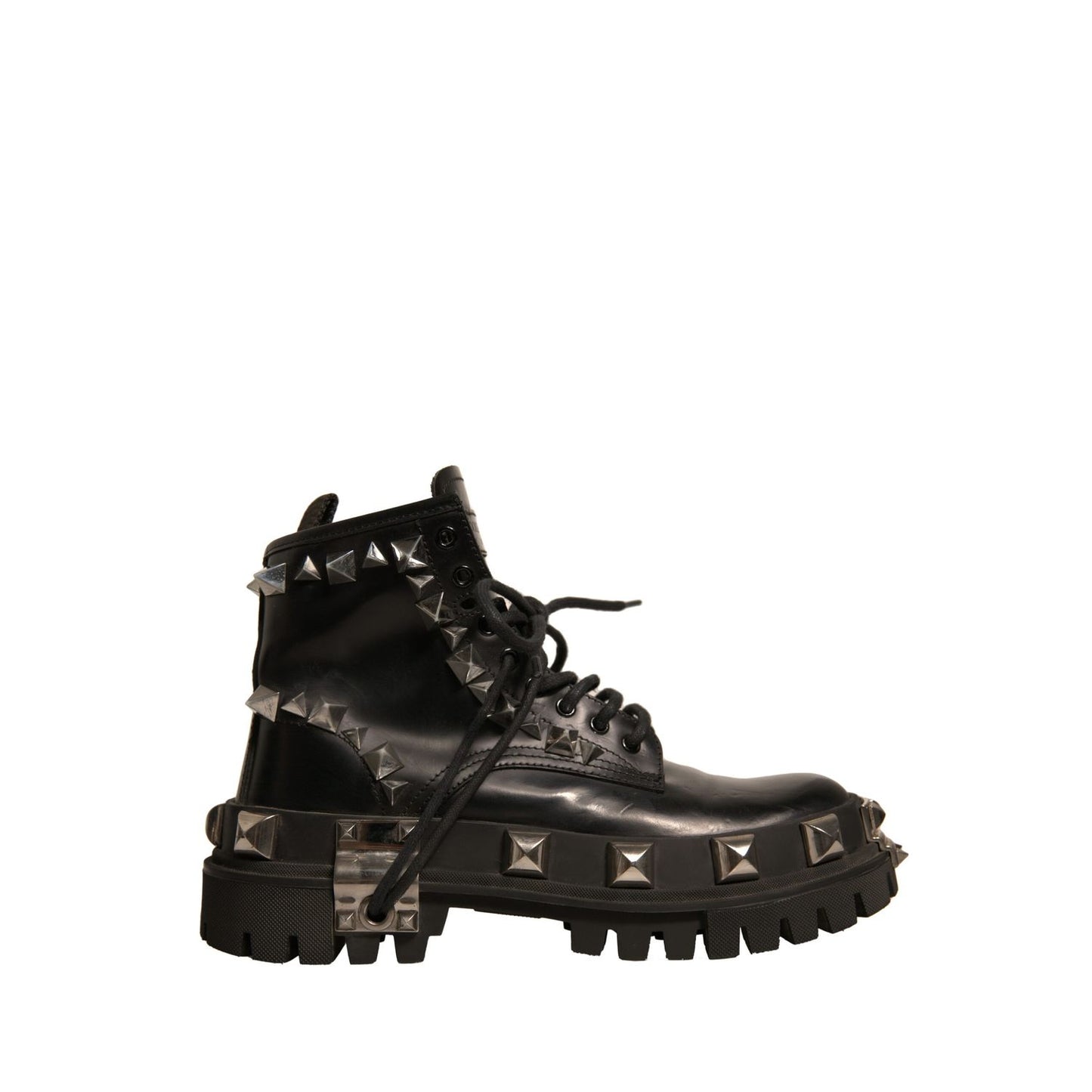 Dolce & Gabbana Black Leather Studded Trekking Boots Shoes