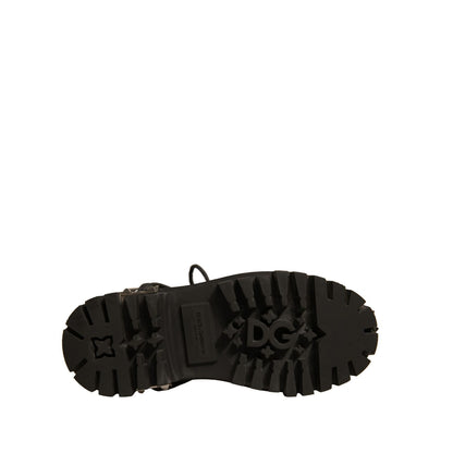 Dolce & Gabbana Black Leather Studded Trekking Boots Shoes