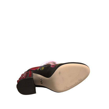 Dolce & Gabbana Black Floral Socks Crystal Boots Jersey Shoes