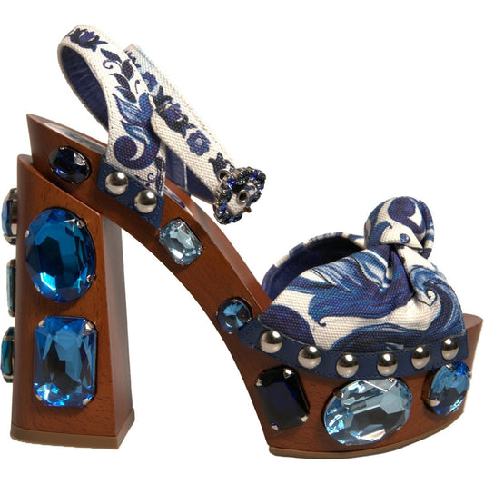 Dolce & Gabbana Multicolor Majolica Embellished Wedge Sandals Shoes LA12365-36