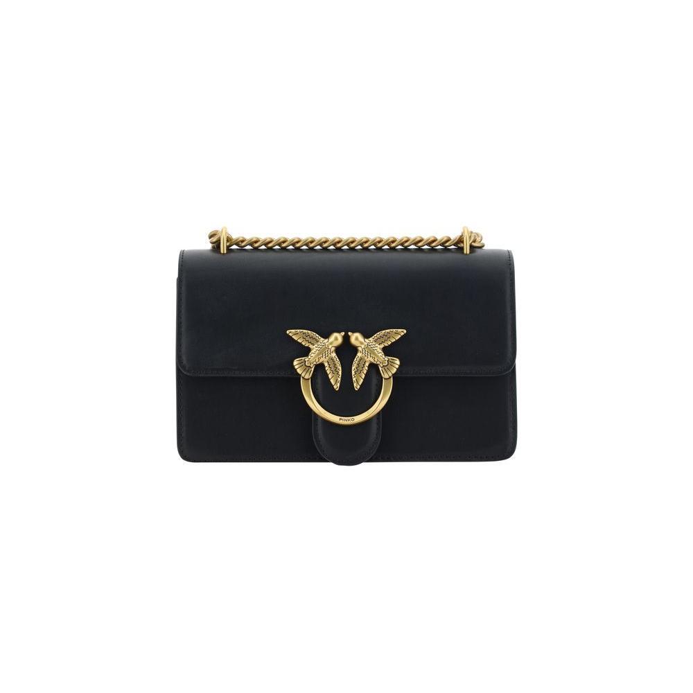 PINKO Black Calf Leather Bos Taurus Shoulder Bag