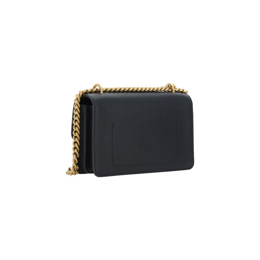 PINKO Black Calf Leather Bos Taurus Shoulder Bag