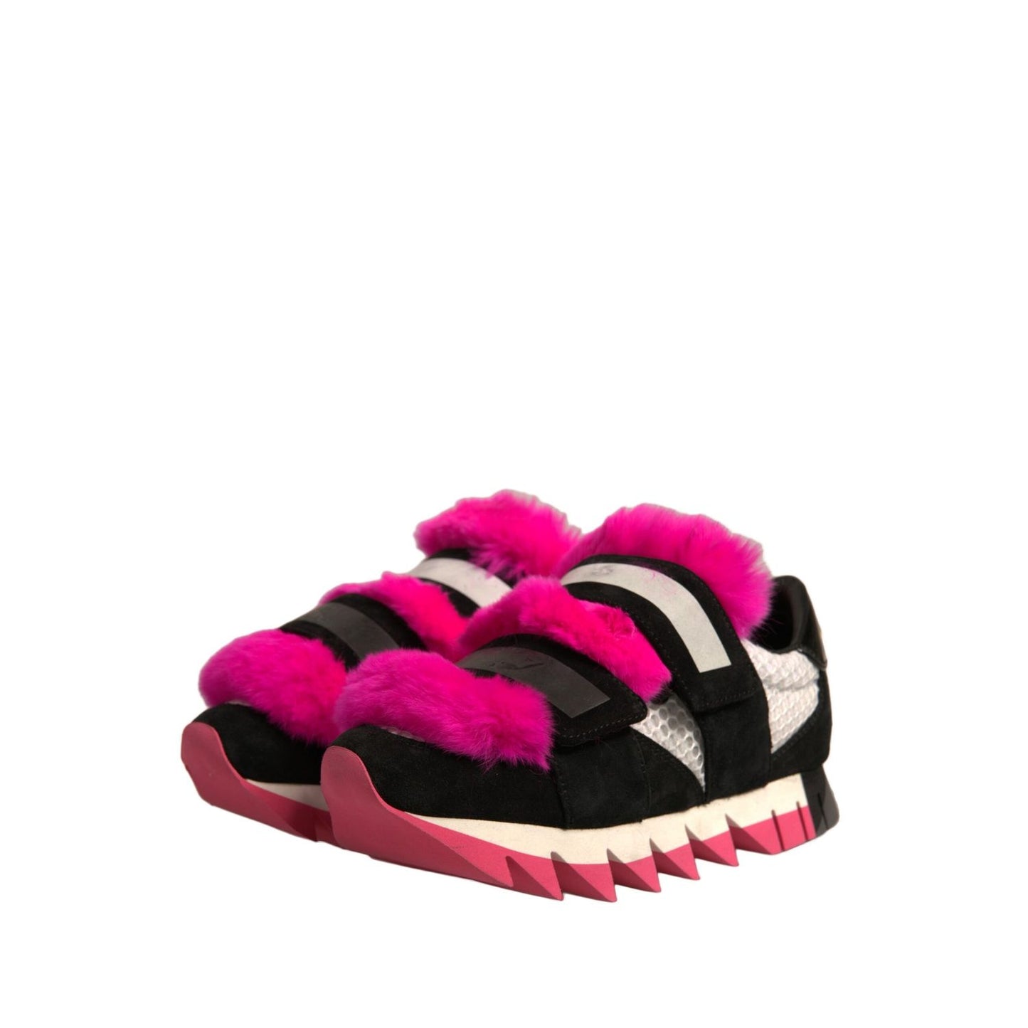 Dolce & Gabbana Black Pink Fur Embellished Sneakers Shoes