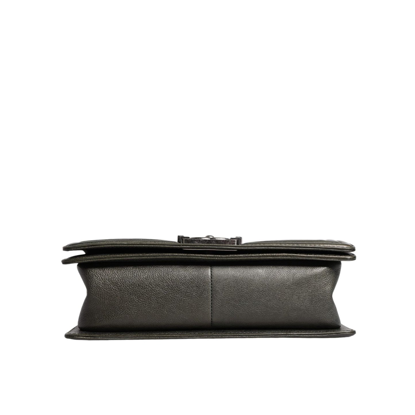 Chanel Dark Green Leather Shoulder Bag Gray Metal Purse Bag