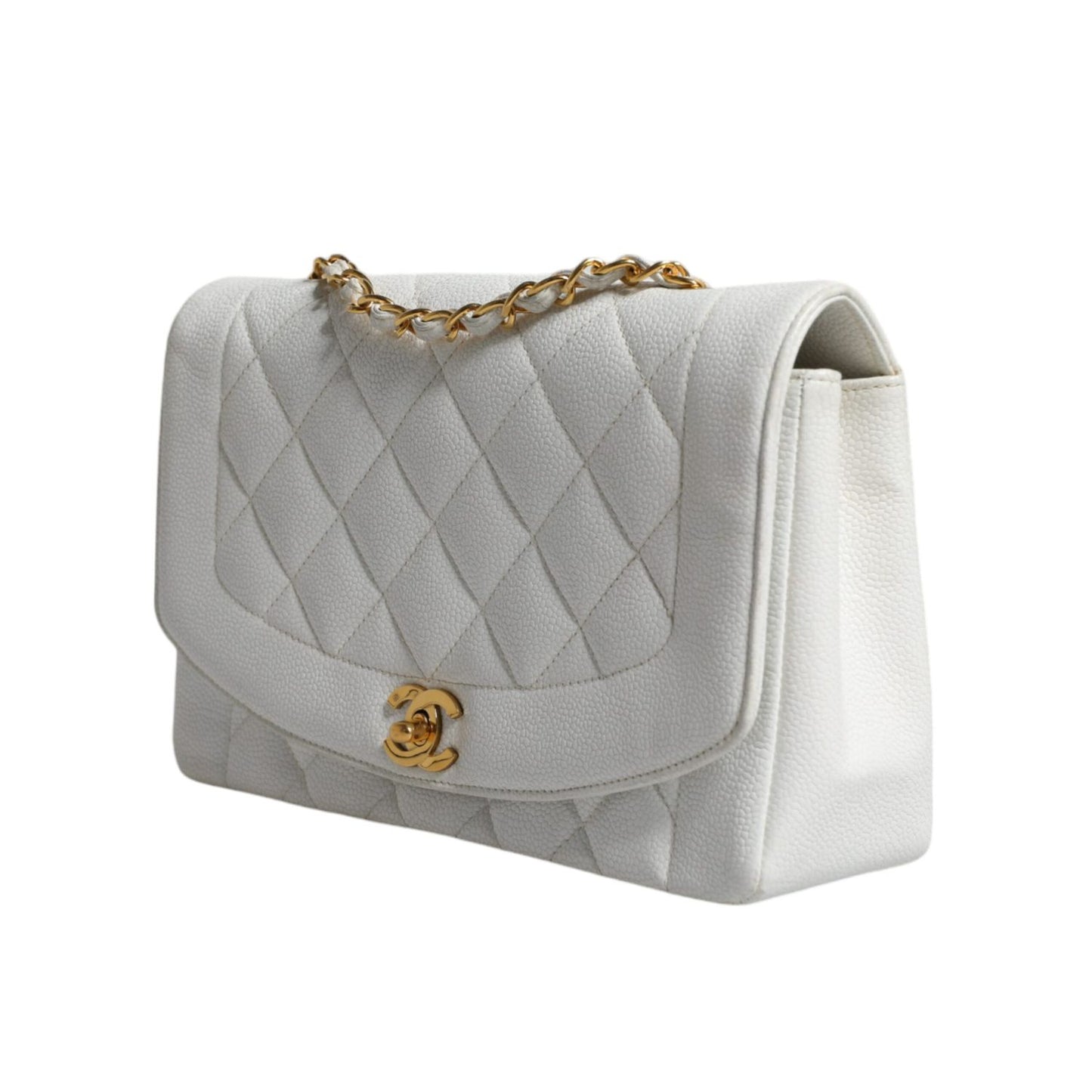 Chanel White Medium Classic DIANA Shoulder Bag Gold Plated Purse
