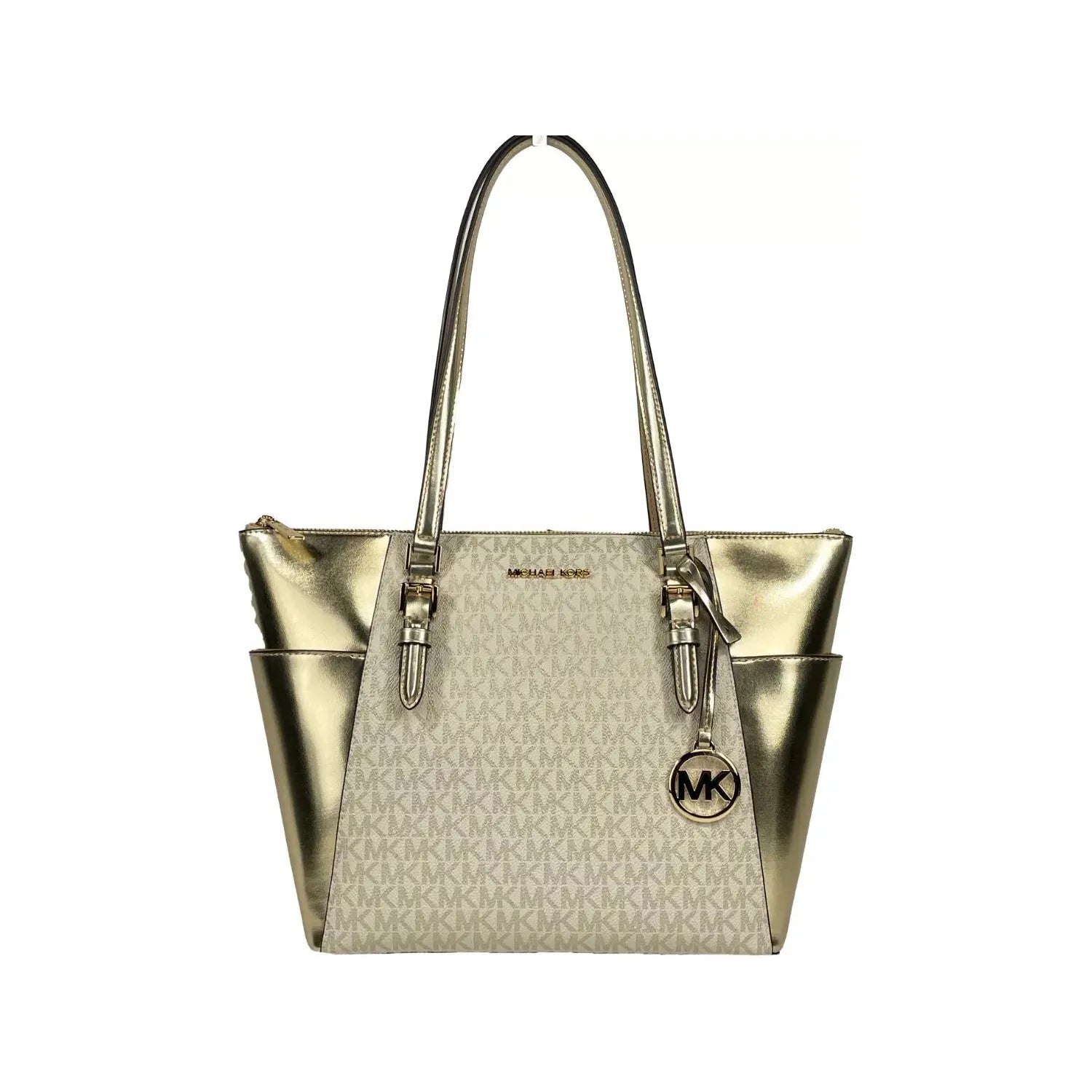 Front view with bag zipped and handles upright.