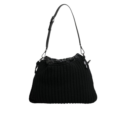 Dolce & Gabbana Black Cashmere Knitted Leather Shoulder Bag