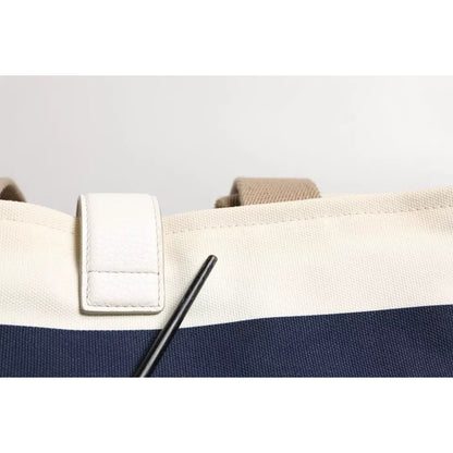 Dolce & Gabbana White Navy Striped Canvas Top Handle Tote Tote Bag