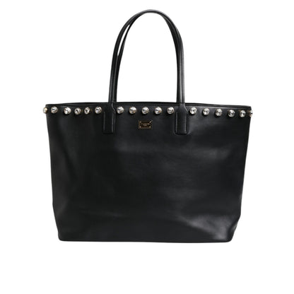 Dolce & Gabbana Black Crystal Leather Shopping Women Tote Bag