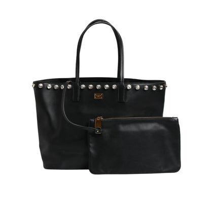 Dolce & Gabbana Black Crystal Leather Shopping Women Tote Bag