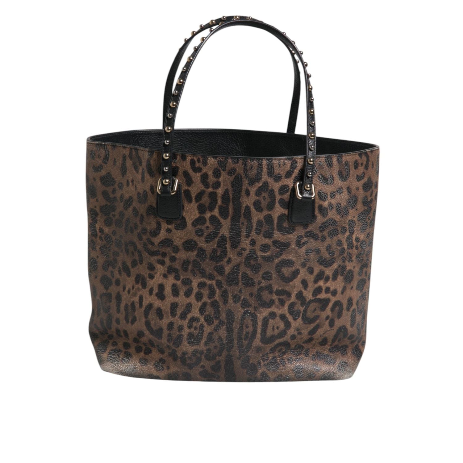 Dolce & Gabbana Brown Black Calfskin Leopard Print Shoulder Tote Bag