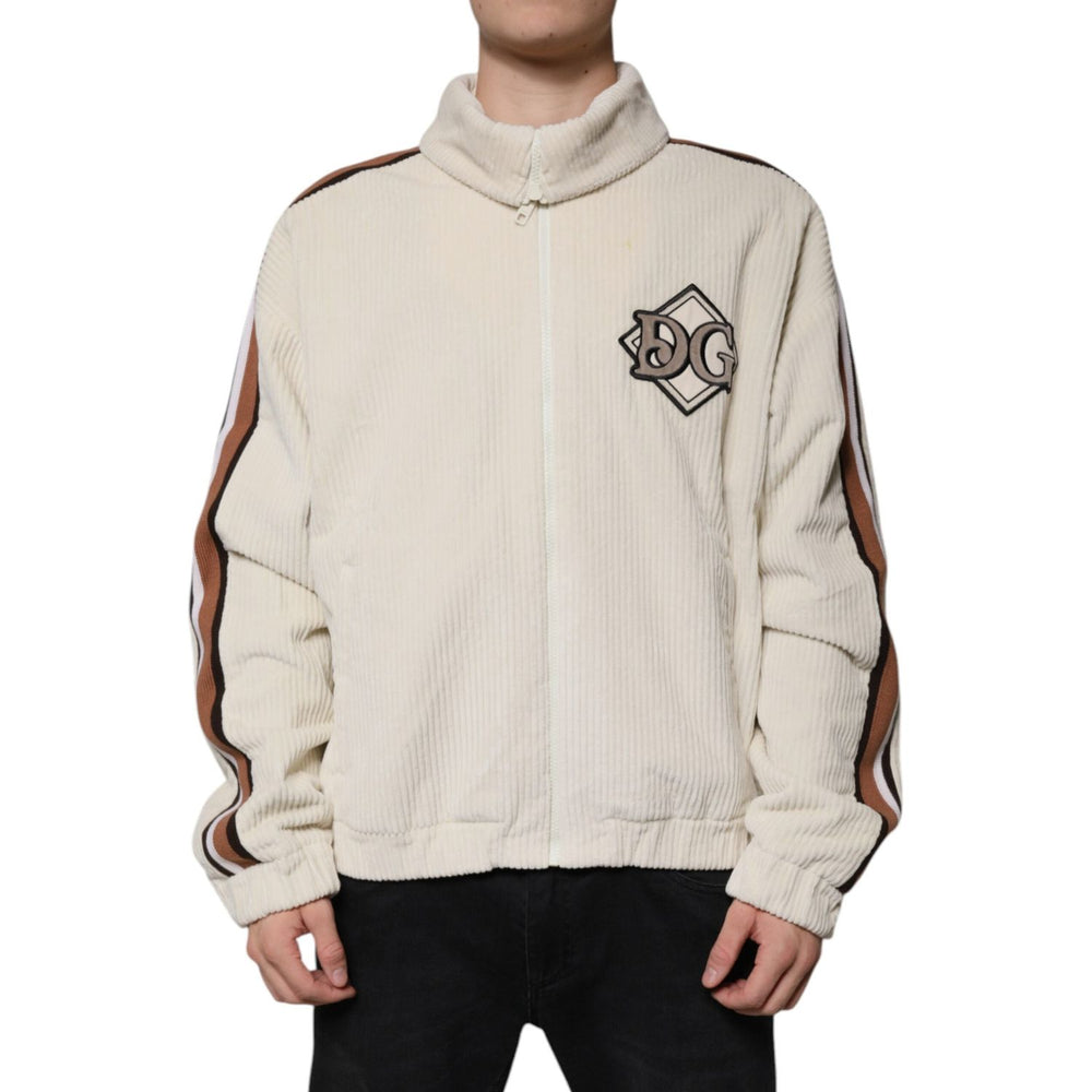 Dolce & Gabbana Beige Logo Applique Cotton Corduroy Full Zip Jacket JKT4189-50