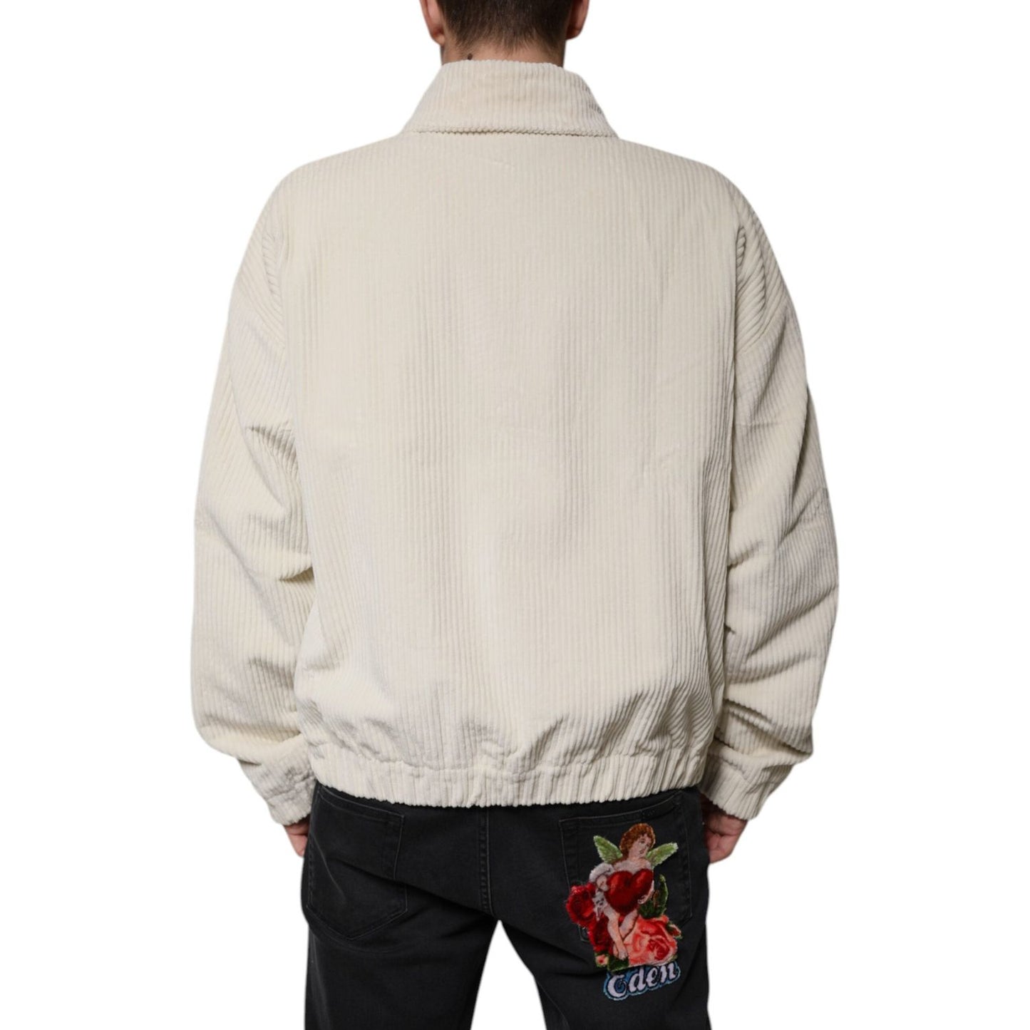 Dolce & Gabbana Beige Logo Applique Cotton Corduroy Full Zip Jacket JKT4189-50