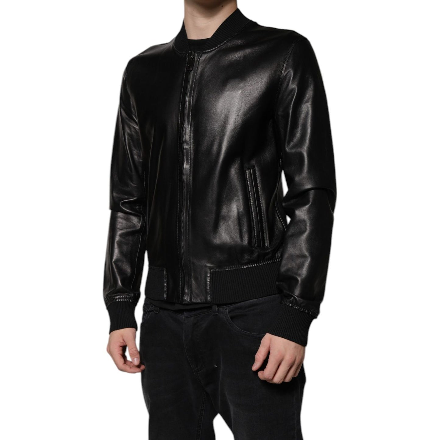 Dolce & Gabbana Black Leather Full Zip Biker Blouson Jacket