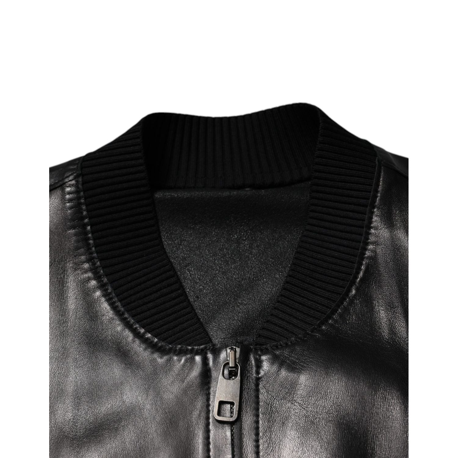 Dolce & Gabbana Black Leather Full Zip Biker Blouson Jacket