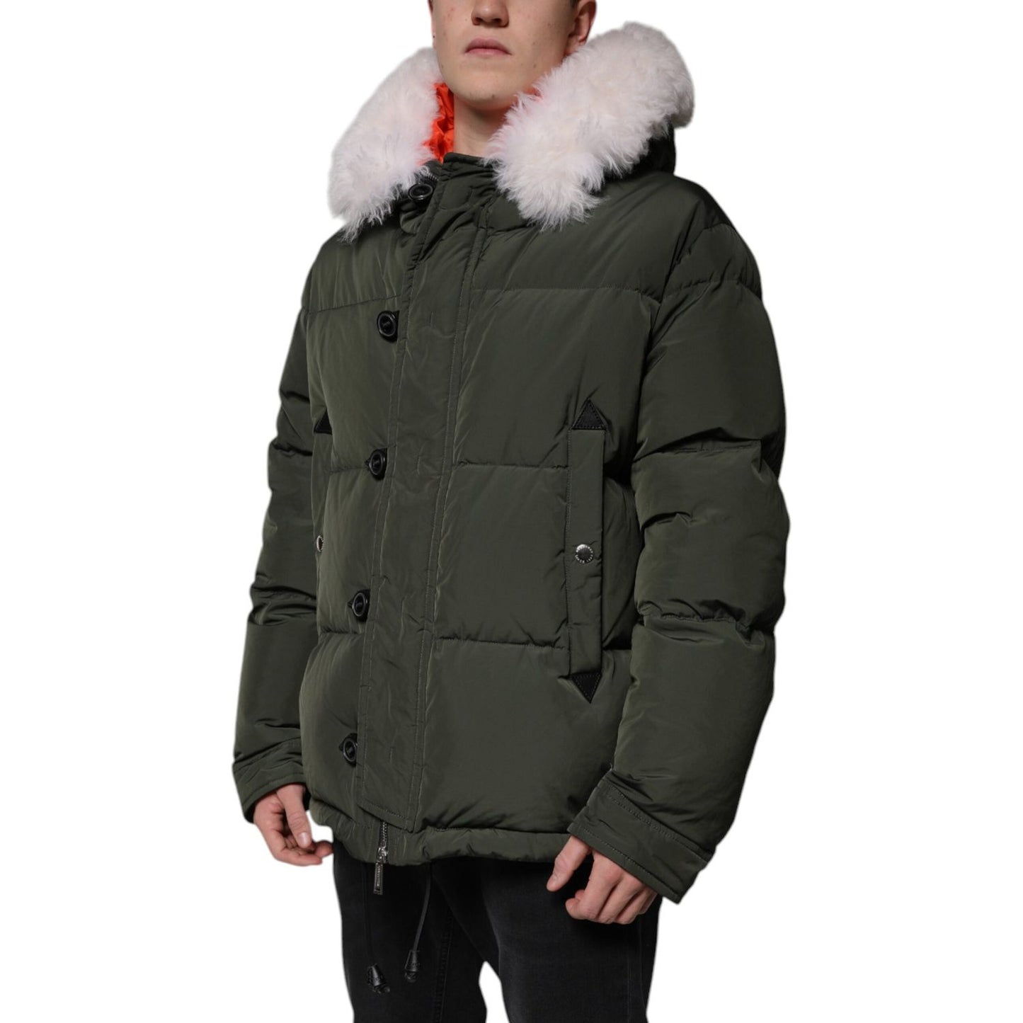 Dsquared² Green Hooded Long Sleeves Fur Shearling Jacket JKT41214-56