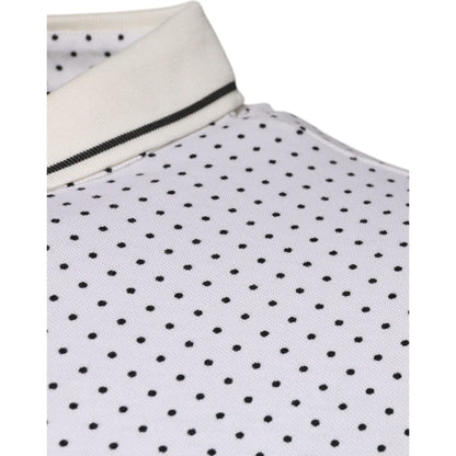 Dolce & Gabbana White Polka Dot Cotton Collared Polo T-shirt