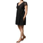 Blugirl Black Short Sleeves Floral Lace Trim A-line Mini Dress