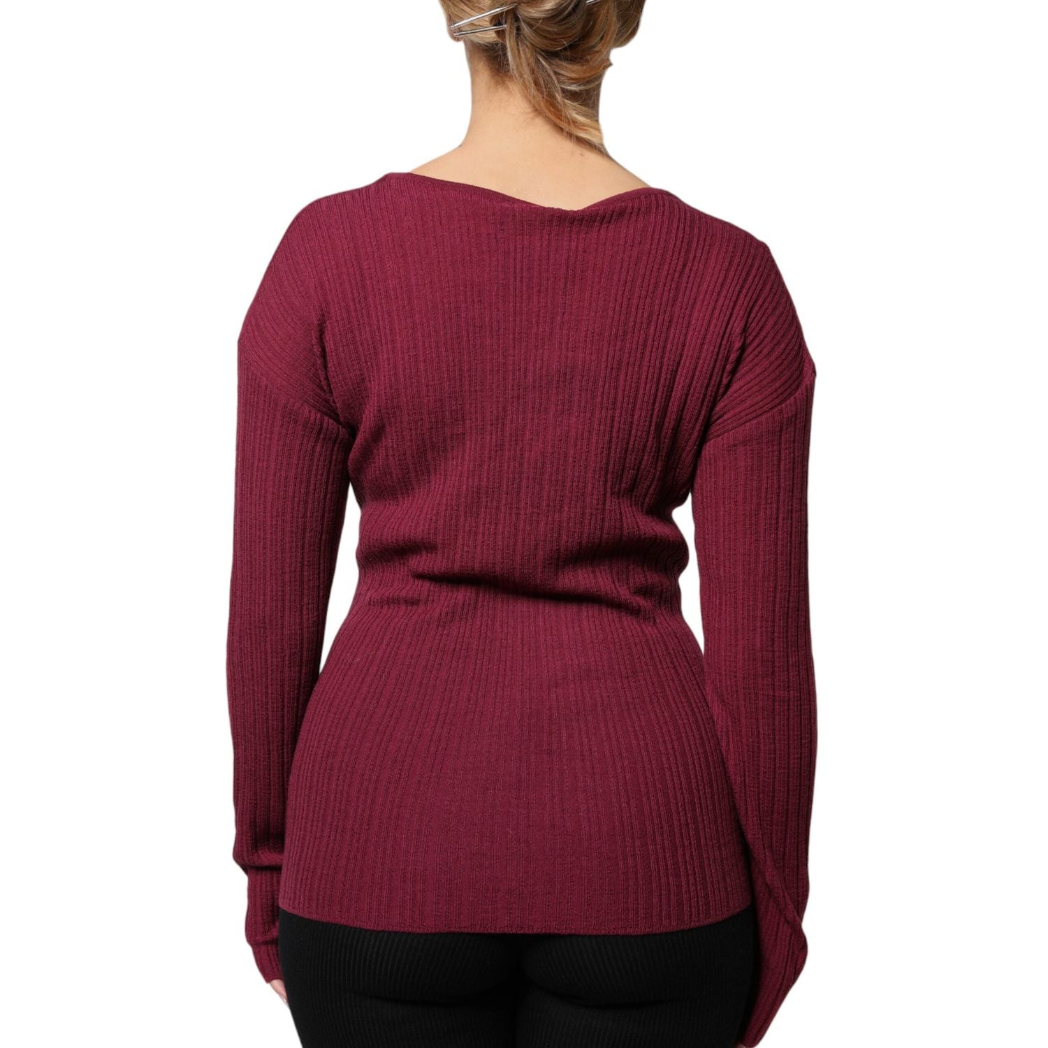 Roberto Cavalli Maroon Jumper Keyhole Knit Pullover Sweater