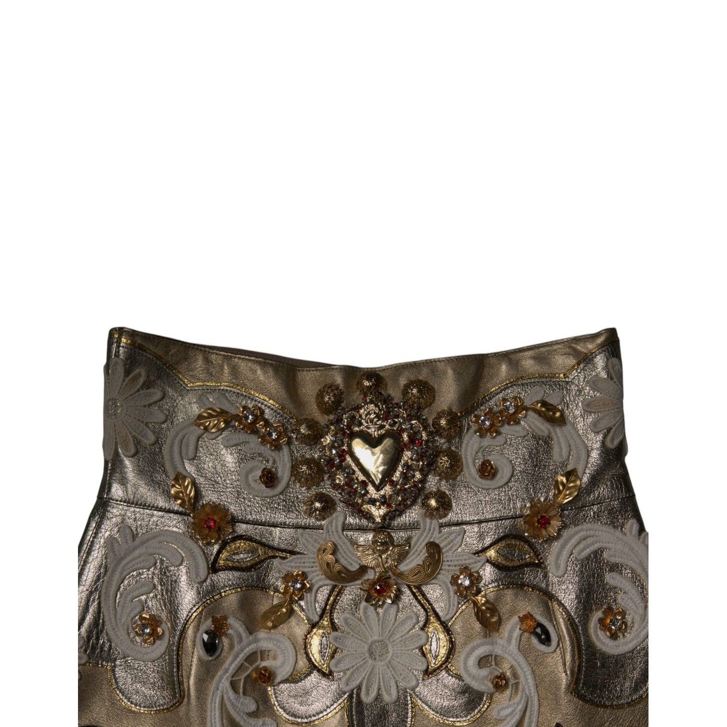 Dolce & Gabbana Gold Jacquard Embellished A-line Mini Skirt