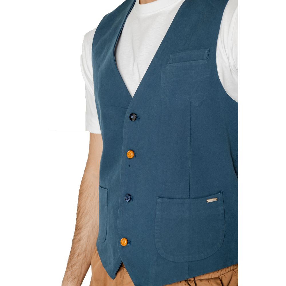Gianni Lupo Blue Cotton Waistcoat