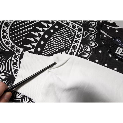 Dolce & Gabbana White Black Printed Cotton Sweatshirt Sweater